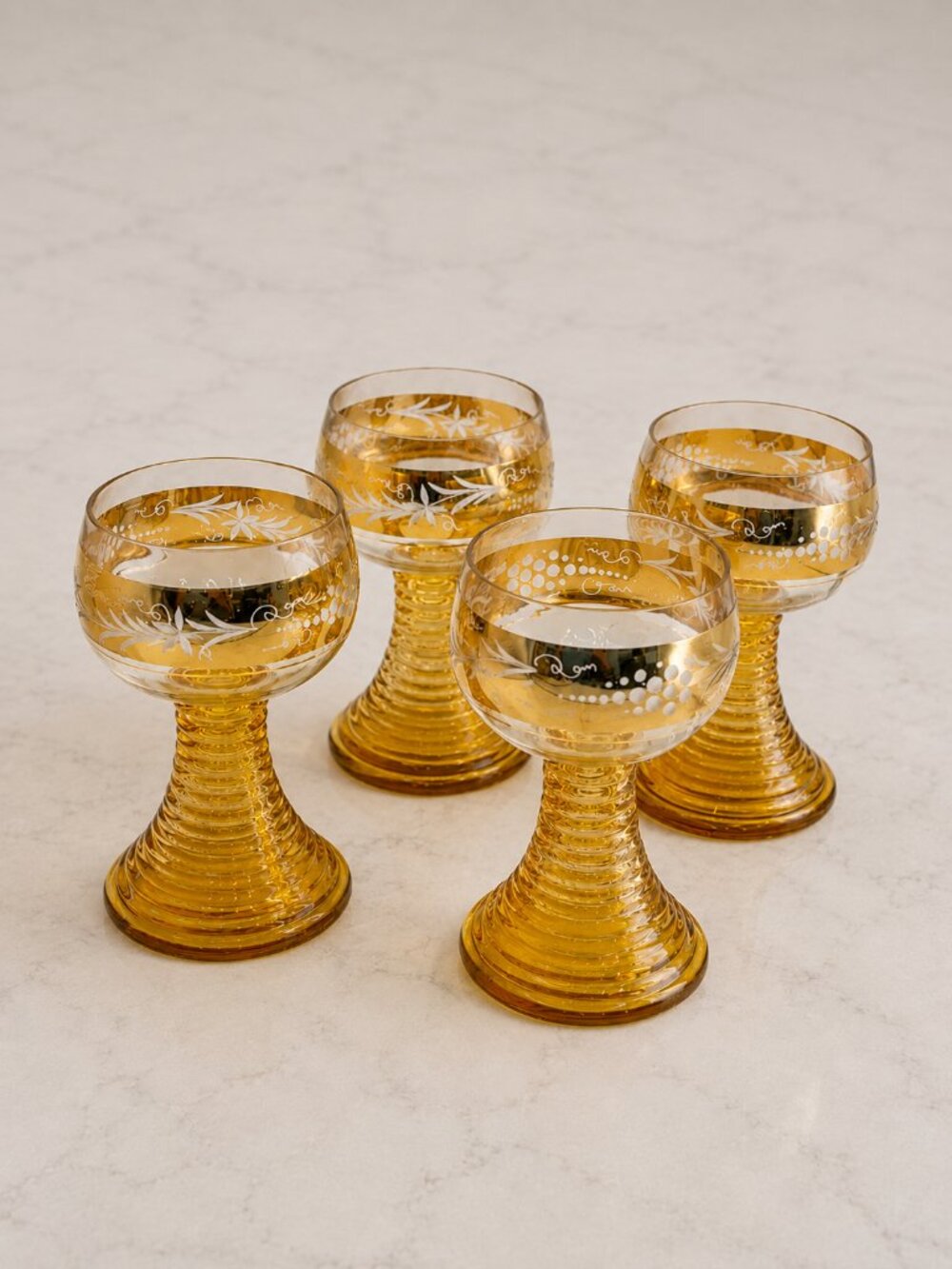 Vintage German ROEMER Wine Glasses Amber Gold Grape Vine Set of 4 MCM